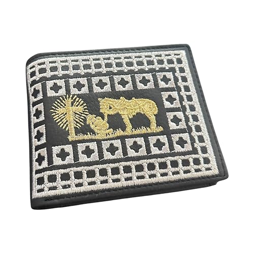 Western Stakes Rodeo Cowboy Bi-Fold Leather Wallet with Gold Cowboy Praying at Cross Design