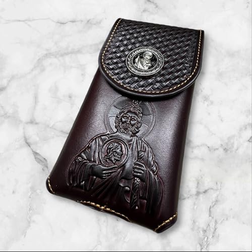 Western Leather Phone Belt Holster Embossed Tooled Saint Jude