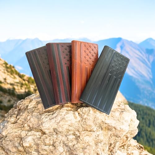 Western Stakes Leather Long Wallet USA Flag Embossed Bi Fold Soft Leather Cowboy Hand Crafted High End Mens Wallets Gifts For Men