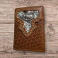 Leather Tri Fold Wallet Concho & Cowhair