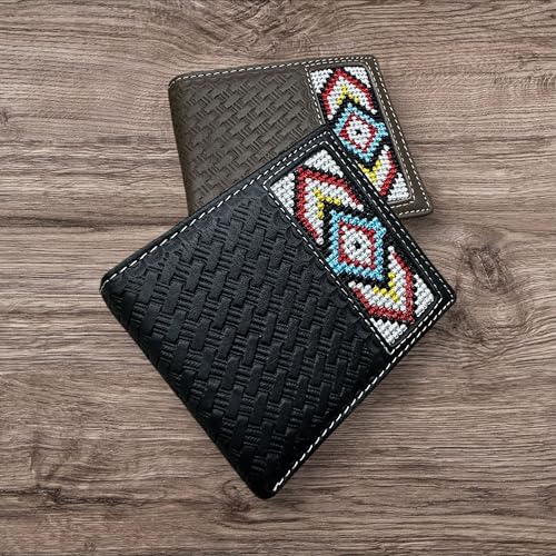 Western Stakes Leather Bi Fold Mens Wallet Tapestry Diamond Arrow Design Hand Crafted High End Wallets Leather Gifts For Men