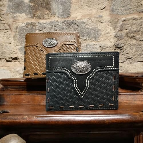 Leather Wallet Basketwave Cowboy Rooster Gallo Concho Bi Fold High End Smooth Leather Mens Wallet