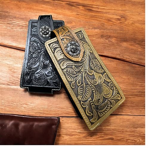 Leather Phone Belt Holster Pouch Embossed Tooled Floral Lonestar Concho