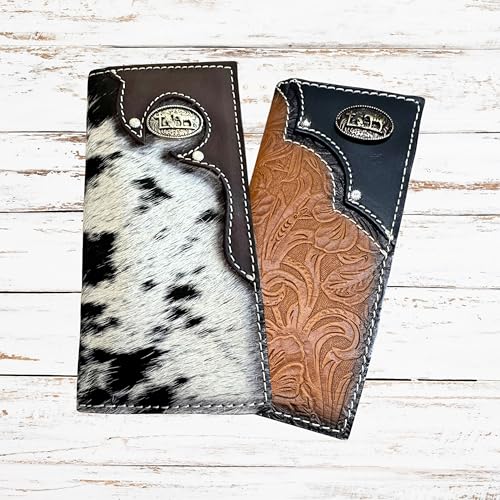 Leather Long Wallet Cow Hide Bi Fold Soft Leather Cowboy Praying at Cross Concho Checkbook Style Cowboy Hand Crafted High End Mens Wallets Leather Gifts For Men