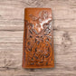 Leather Long Wallet Floral Embossed Rooster Gallo Bi Fold High End Mens Wallet