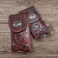 Western Stakes Leather Phone Belt Holster Floral Cutout Tooled