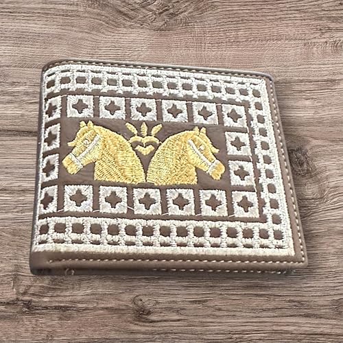 Western Stakes Western Cowboy Rodeo Wallet – Bi-Fold Leather with Gold Cowboy & Two Horses