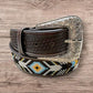 Leather Western Belts For Men Cowboy Tapestry Aztec Embroidered Large Buckle