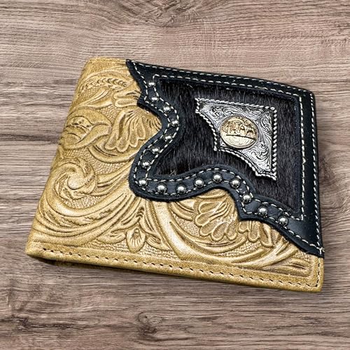 Western Stakes Leather Bi Fold Wallet Cowboy Praying at Cross Concho