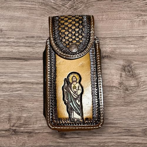 Leather Phone Belt Holster Handmade in Mexico Cowboy Jesus Virgin Mary