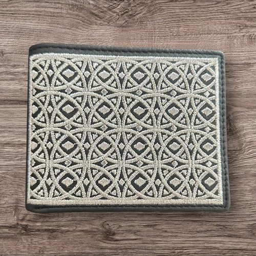 Western Rodeo Leather Bi-Fold Cowboy Wallet with Silver Threaded Diamond Geometric Design