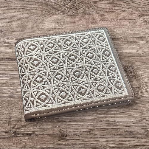 Western Rodeo Leather Bi-Fold Cowboy Wallet with Silver Threaded Diamond Geometric Design