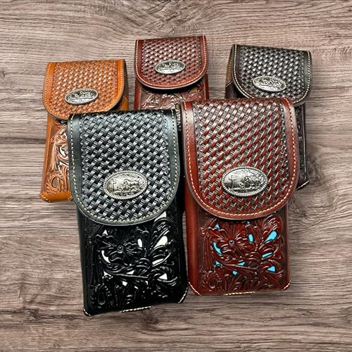 Western Stakes Western Leather Phone Belt Holster XXL Cowboy Praying at Cross Concho