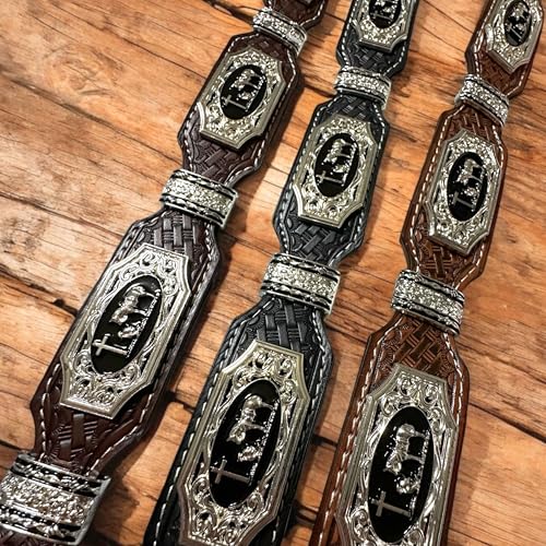 Leather Western Belts For Men Cowboy Praying at Cross Concho High End