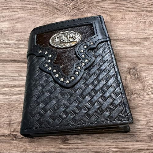 Leather Tri Fold Wallet Concho & Cowhair