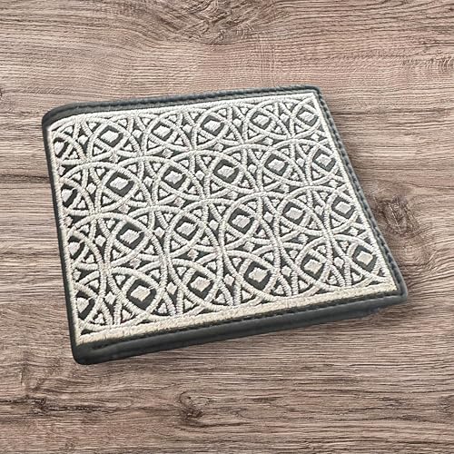 Western Rodeo Leather Bi-Fold Cowboy Wallet with Silver Threaded Diamond Geometric Design