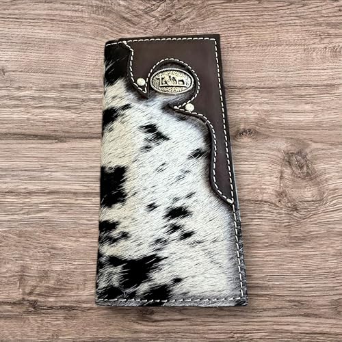 Leather Long Wallet Cow Hide Bi Fold Soft Leather Cowboy Praying at Cross Concho Checkbook Style Cowboy Hand Crafted High End Mens Wallets Leather Gifts For Men