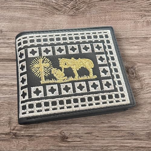 Western Stakes Rodeo Cowboy Bi-Fold Leather Wallet with Gold Cowboy Praying at Cross Design