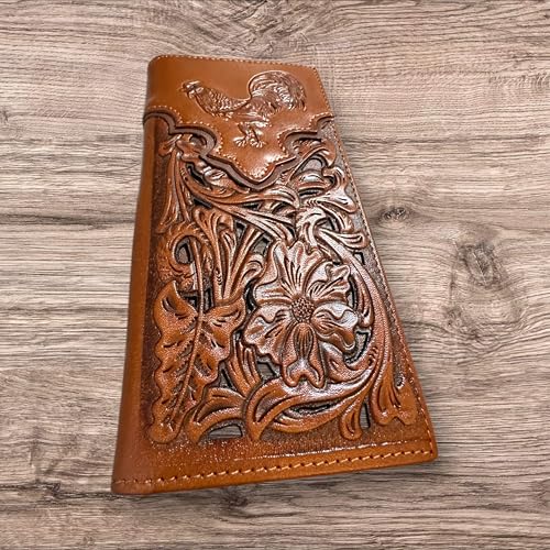 Leather Long Wallet Floral Embossed Rooster Gallo Bi Fold High End Mens Wallet