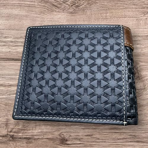 Western Stakes Leather Bi Fold Wallet Cowboy Praying at Cross Concho