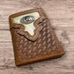 Leather Tri Fold Wallet Concho & Cowhair