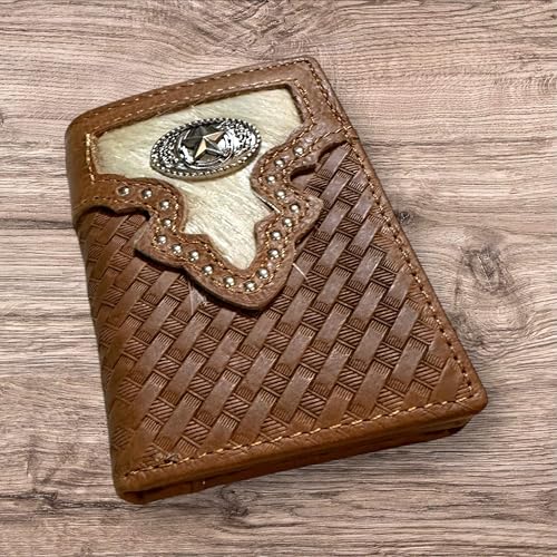 Leather Tri Fold Wallet Concho & Cowhair