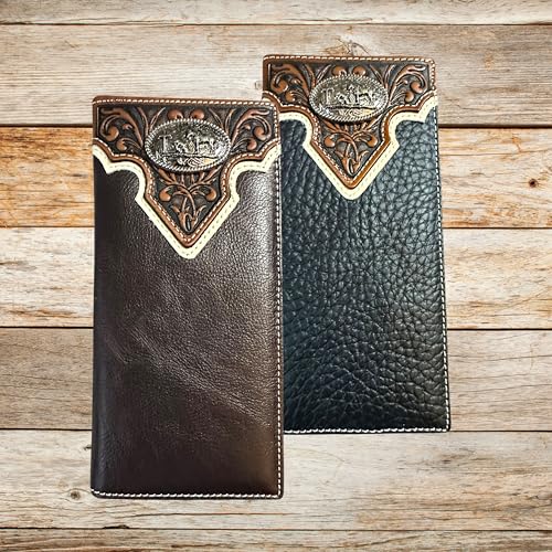 Western Stakes | Leather Long Wallet | Floral Tooled Cowboy at Cross