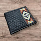 Western Stakes Leather Bi Fold Mens Wallet Tapestry Diamond Cross Design Hand Crafted Wallet