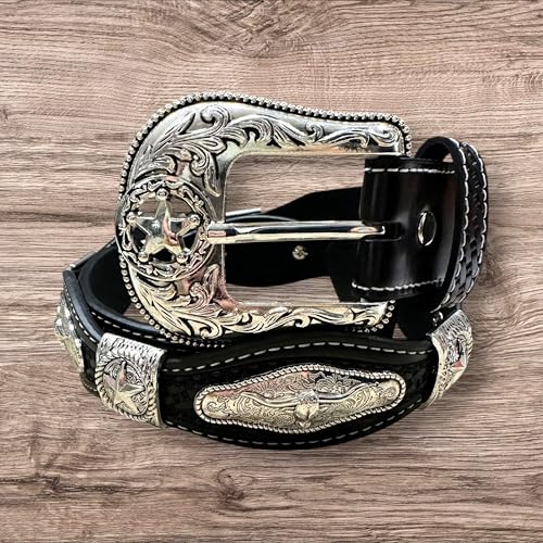 Leather Western Belts For Men Cowboy Praying At Cross Concho Tooled