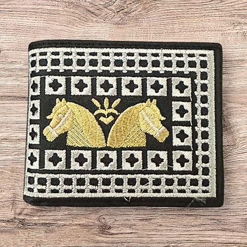 Western Stakes Western Cowboy Rodeo Wallet – Bi-Fold Leather with Gold Cowboy & Two Horses
