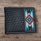 Western Stakes Leather Bi Fold Mens Wallet Tapestry Blue Diamond Arrow Design Hand Crafted Wallets