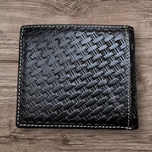 Western Stakes Leather Bi Fold Wallet Cowboy Praying at Cross Concho