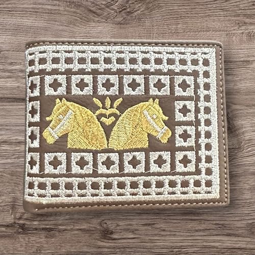 Western Stakes Western Cowboy Rodeo Wallet – Bi-Fold Leather with Gold Cowboy & Two Horses