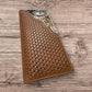 Leather Long Wallet Basketweave Longhorn Concho Cowhair Inlay