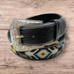 Leather Western Belts For Men Cowboy Tapestry Aztec Embroidered Large Buckle