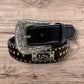 Leather Cowboy Belts For Men Cowboy Praying at Cross Concho Cow Hair