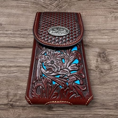 Western Stakes Western Leather Phone Belt Holster XXL Cowboy Praying at Cross Concho