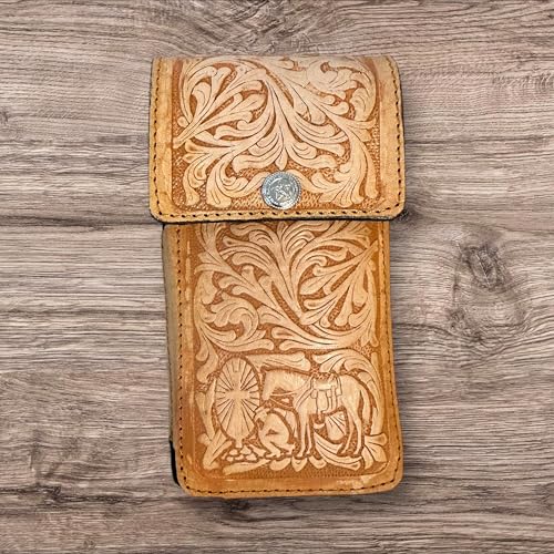 Western Leather Phone Belt Holster Tooled Distressed Leather Cowboy Case Universal