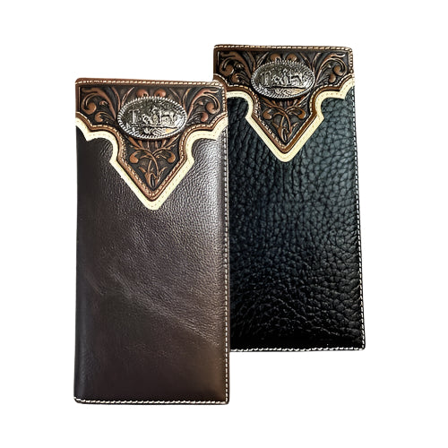 Western Stakes | Leather Long Wallet | Floral Tooled Cowboy at Cross