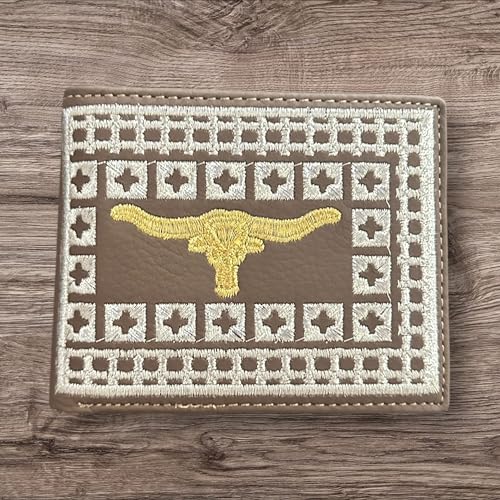Western Stakes Rodeo Wallet – Bi-Fold Leather with Gold Longhorn and Silver Stitching