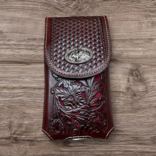 Western Stakes Leather Phone Belt Holster Floral Cutout Tooled