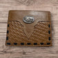 Leather Wallet Basketwave Cowboy Praying at Cross Concho Cowhide Bi Fold Mens Wallets