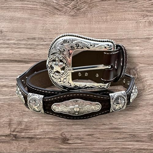 Leather Western Belts For Men Cowboy Praying At Cross Concho Tooled