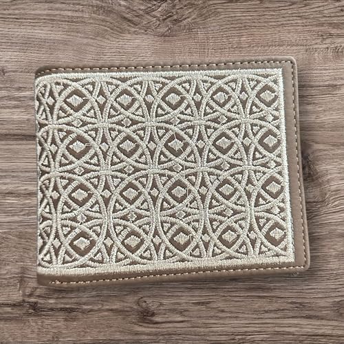 Western Rodeo Leather Bi-Fold Cowboy Wallet with Silver Threaded Diamond Geometric Design