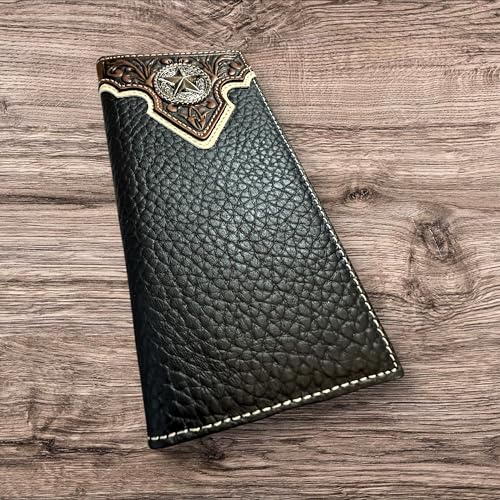 Leather Long Wallet Floral Tooled Bi Fold Lone Star Concho