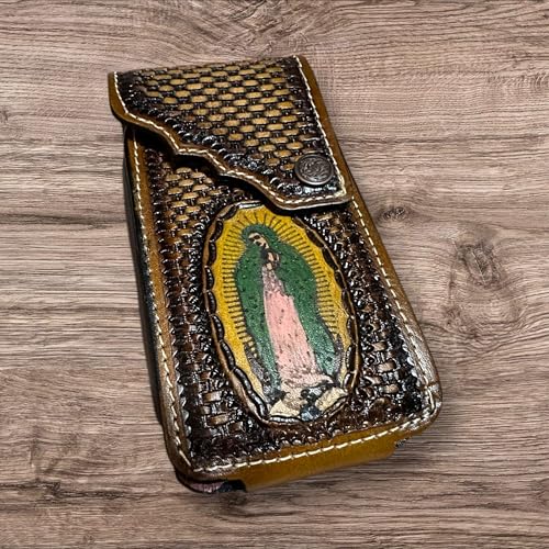 Leather Phone Belt Holster Handmade in Mexico Cowboy Jesus Virgin Mary