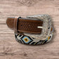 Leather Western Belts For Men Cowboy Tapestry Aztec Embroidered Large Buckle