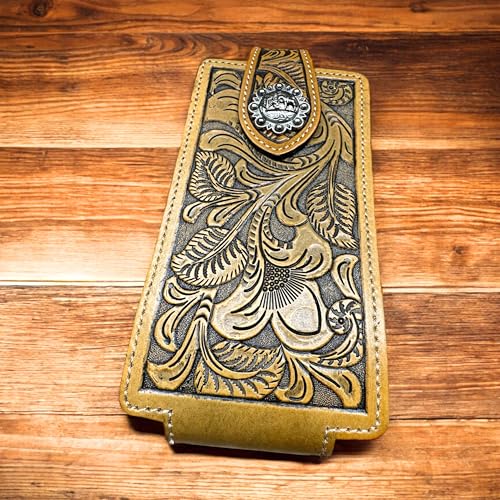 Western Leather Phone Belt Holster Horse or Cowboy Praying Concho