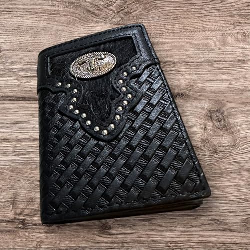 Leather Tri Fold Wallet Concho & Cowhair