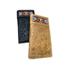 Floral Embossed Leather Long Wallet W/ Tapestry Trim